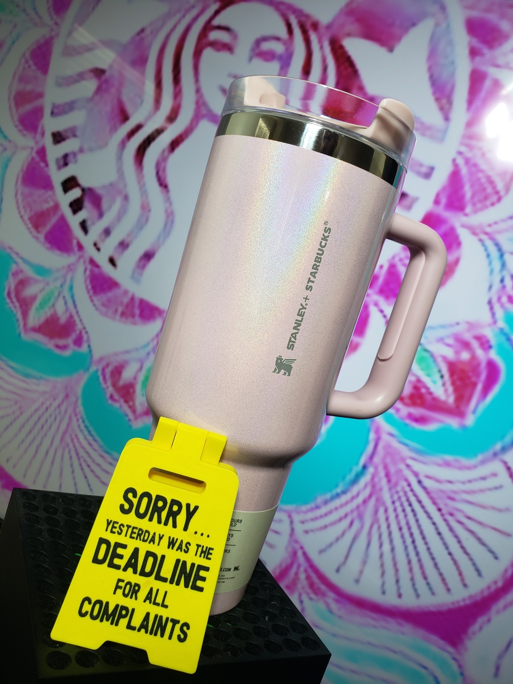Stanley Pink Iridescent Travel Tumbler with Handle